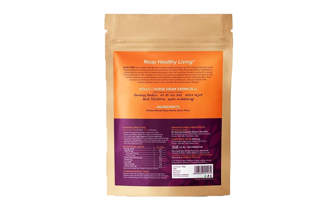 Bliss Tree Vermicelli Delights Horse Gram (Kollu)   Pack  150 grams
